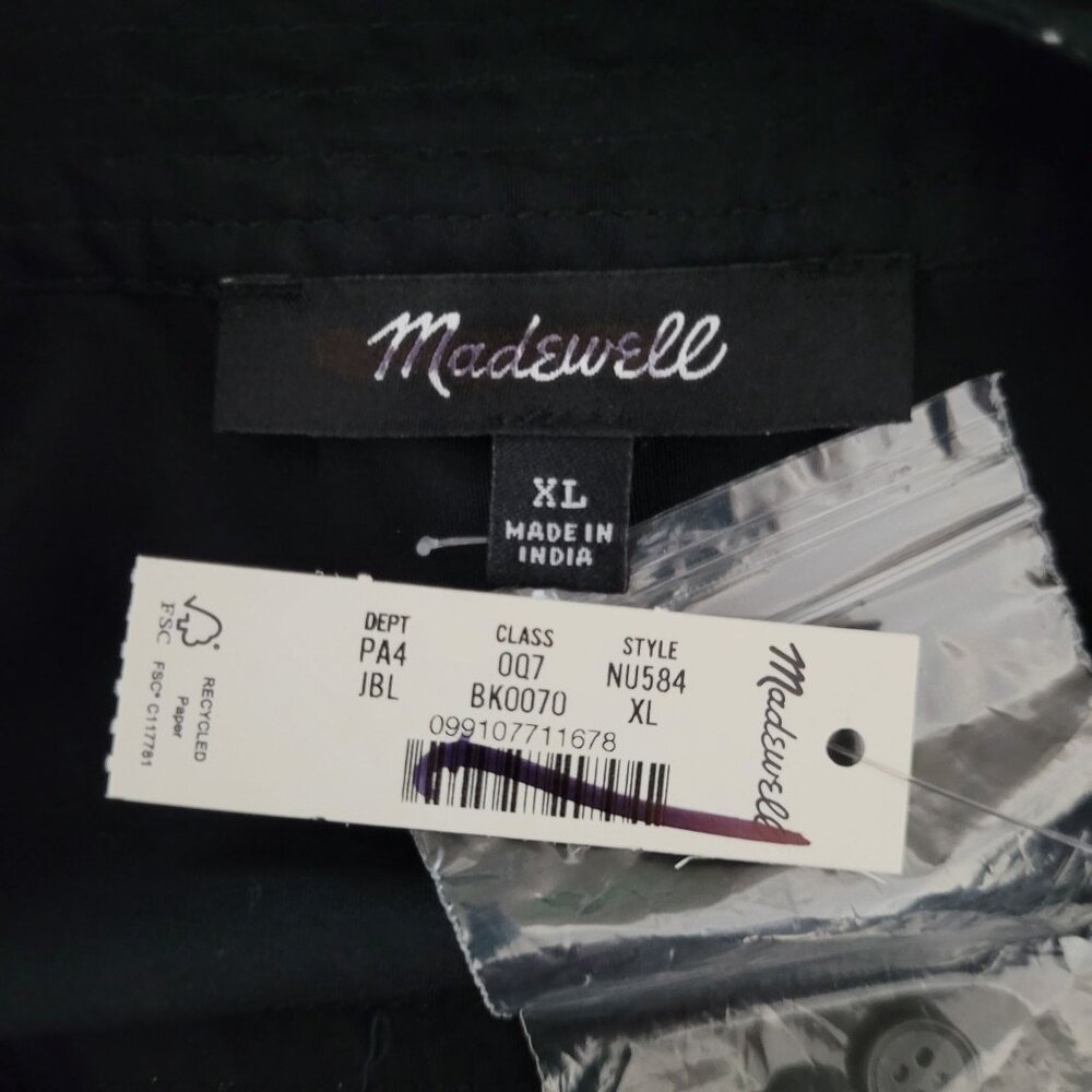 Madewell Flutter Sleeve Button-Front Mini Dress in Poplin Size XL Jet Black NWT - Picture 4 of 5